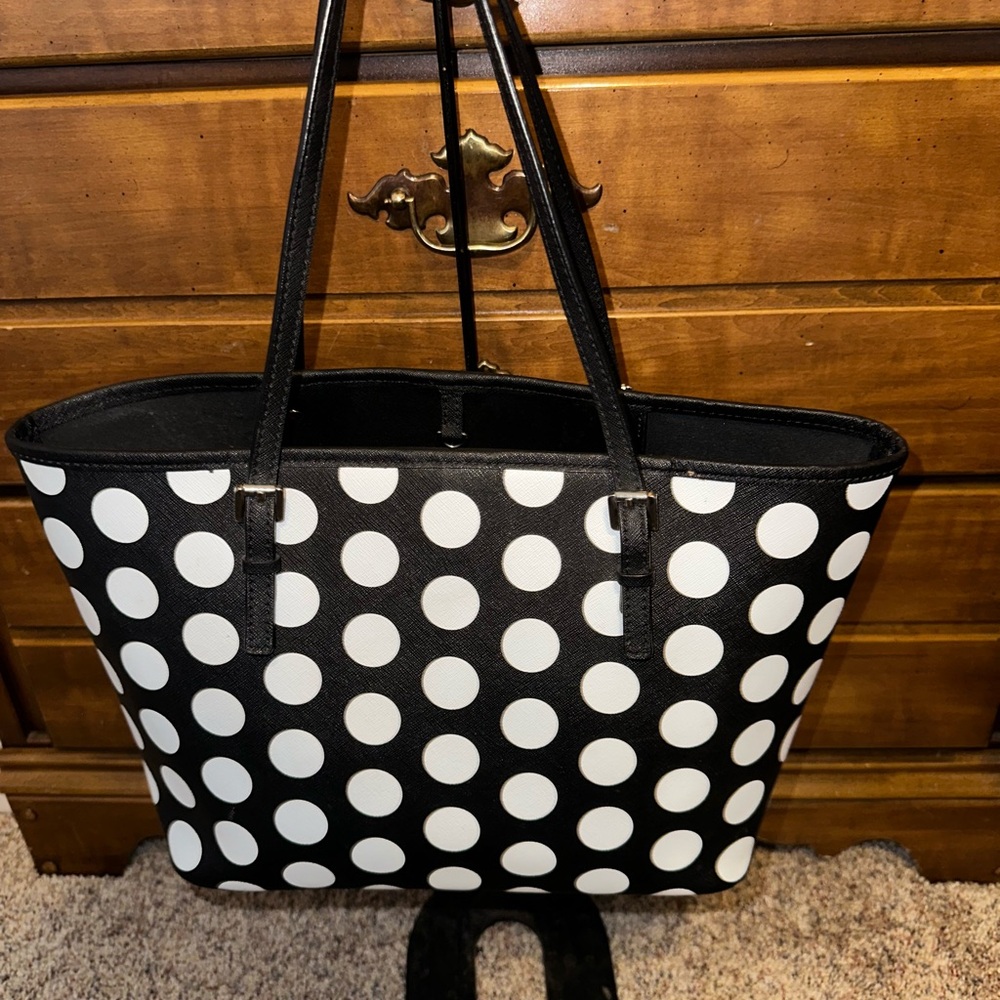 Michael Kors Black and White Polka Dot Tote with Logo Charm - Picture 2 of 11